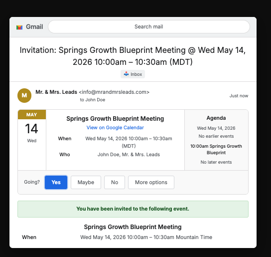 Example calendar invite in your email